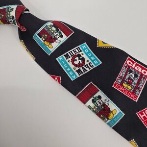 Balancine Disney Mickey Mouse Postage Stamp Silk Tie Mens Black Vintage